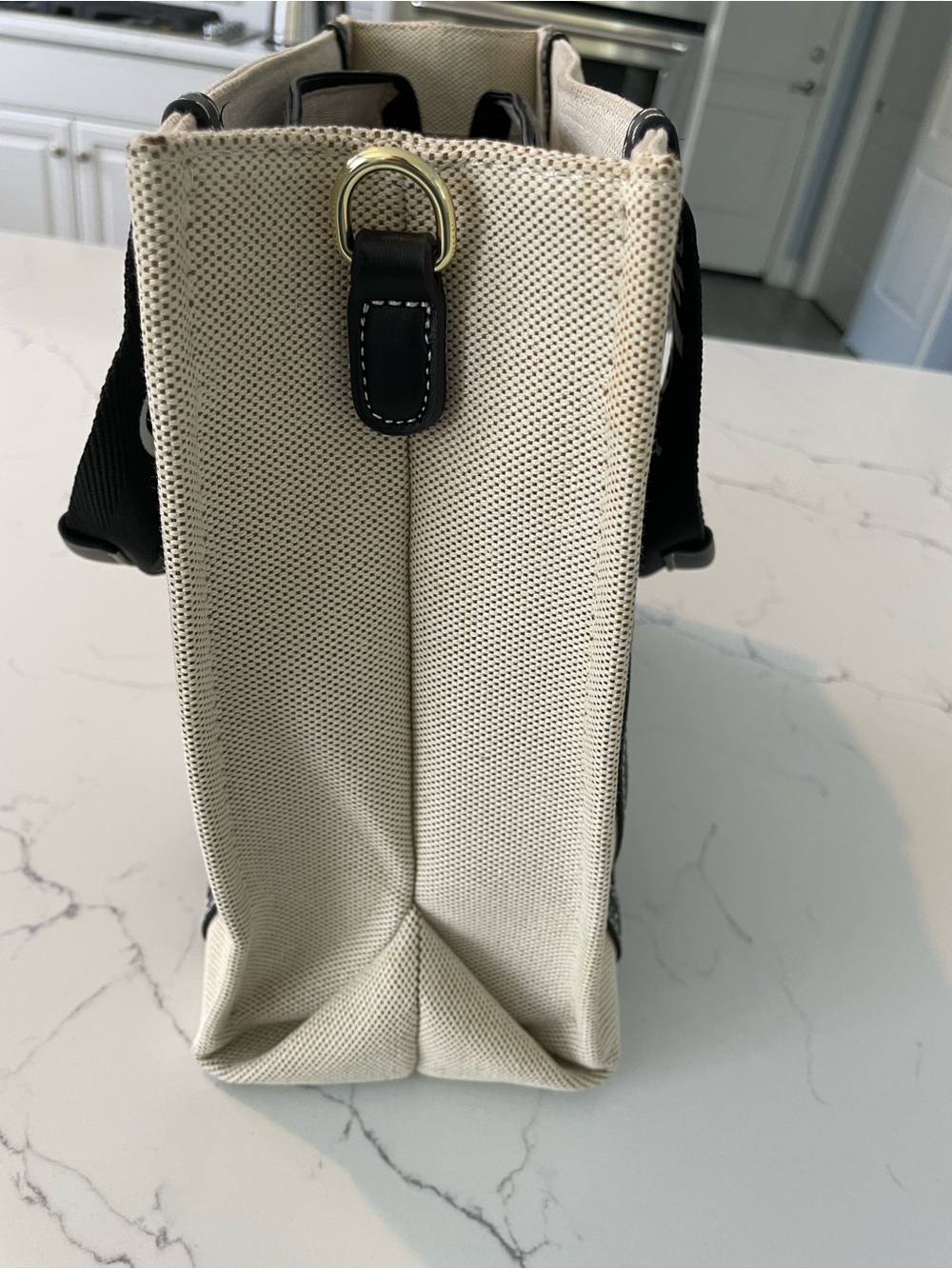 Beige Canvas Tote with Black Logo Straps - Picture 5 of 7